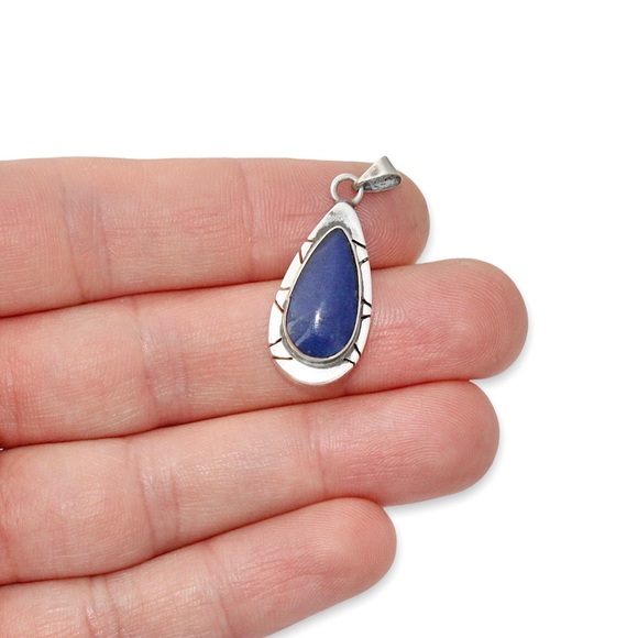 Vintage Sodalite Sterling Silver Teardrop Necklace Pendant Mexican - Picture 2 of 4
